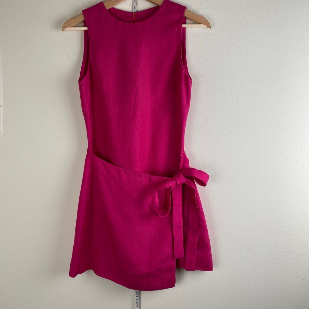 Bondi Born Martinique Linen Mini Dress Fuchsia Pink Wrap XS - Picture 8 of 16